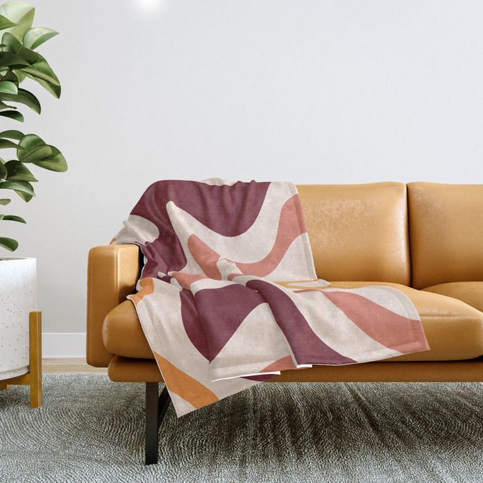 Retro Liquid Swirl Abstract Pattern Square in Terracotta Earth Tones on Cream Throw Blanket Gallery Image 1