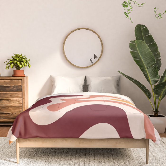 Retro Liquid Swirl Abstract Pattern Square in Terracotta Earth Tones on Cream Comforter Gallery Image 3