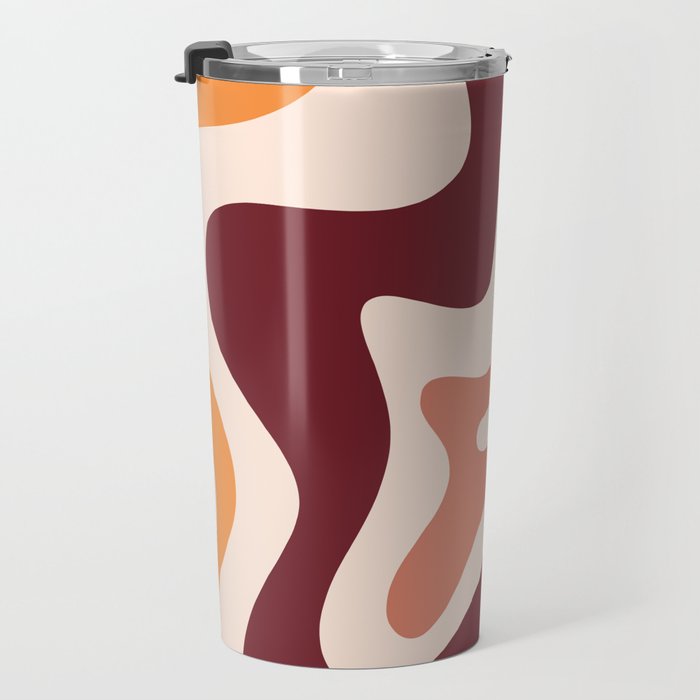 Retro Liquid Swirl Abstract Pattern Square in Terracotta Earth Tones on Cream Travel Mug Gallery Image 3
