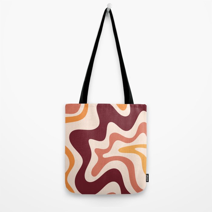 Retro Liquid Swirl Abstract Pattern Square in Terracotta Earth Tones on Cream Tote Bag Gallery Image 2
