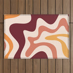 Retro Liquid Swirl Abstract Pattern Square in Terracotta Earth Tones on Cream Outdoor Rug Gallery Image 1