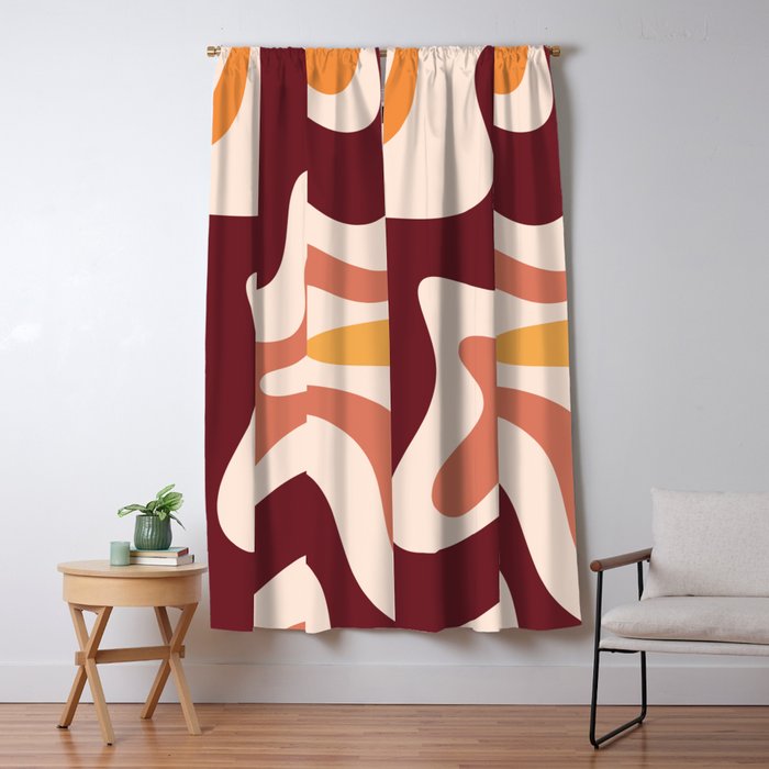 Retro Liquid Swirl Abstract Pattern Square in Terracotta Earth Tones on Cream Window Curtain Gallery Image 5
