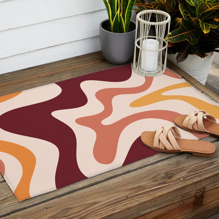 Retro Liquid Swirl Abstract Pattern Square in Terracotta Earth Tones on Cream Outdoor Rug Gallery Image 2