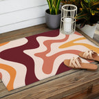 Retro Liquid Swirl Abstract Pattern Square in Terracotta Earth Tones on Cream Outdoor Rug Gallery Image 2