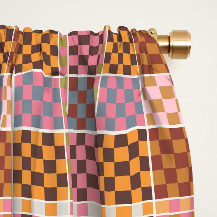 Vibrant Checkered Grid Window Curtain Gallery Image 2