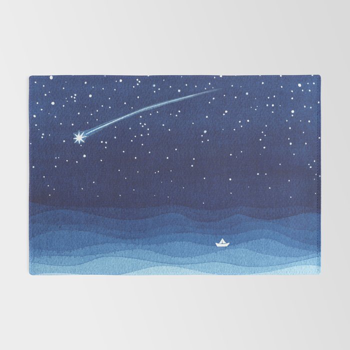 Falling star, shooting star, sailboat ocean waves blue sea Rug Gallery Image 2
