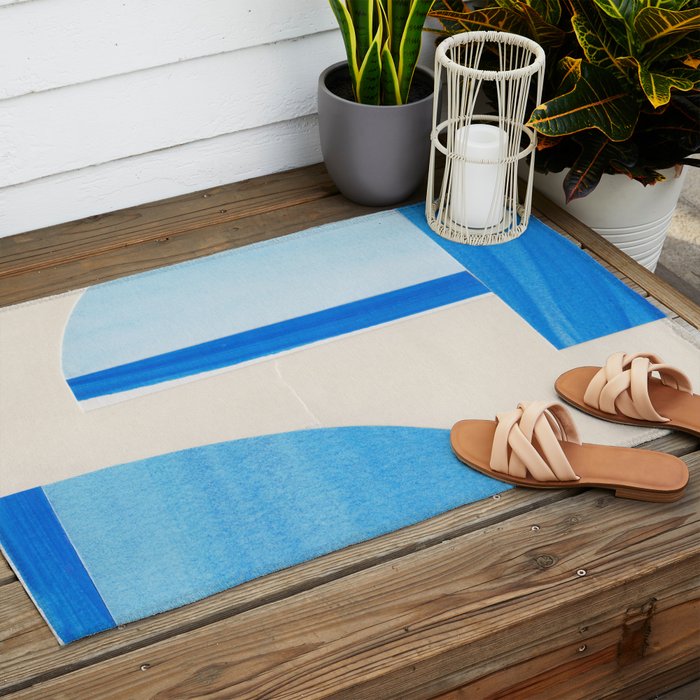 Blue Abstract Collage #1 Outdoor Rug Gallery Image 2