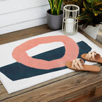 Mid Century Modern Abstract Minimalist Shapes Teal Blue Salmon Pink Outdoor Rug Gallery Image 2