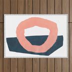 Mid Century Modern Abstract Minimalist Shapes Teal Blue Salmon Pink Outdoor Rug Gallery Image 1