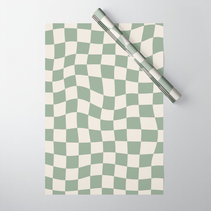 Sage Green Wavy Checkered Pattern Wrapping Paper Gallery Image 1