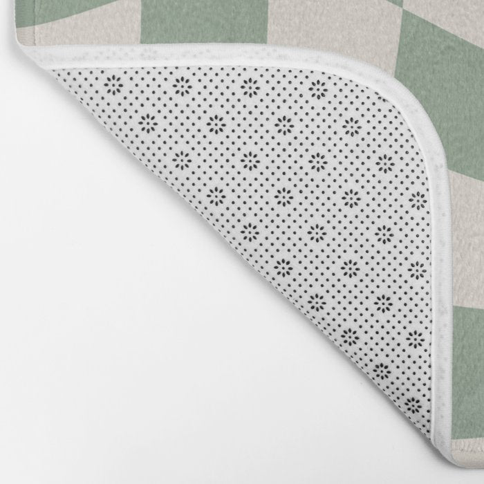 Sage Green Wavy Checkered Pattern Bath Mat Gallery Image 2