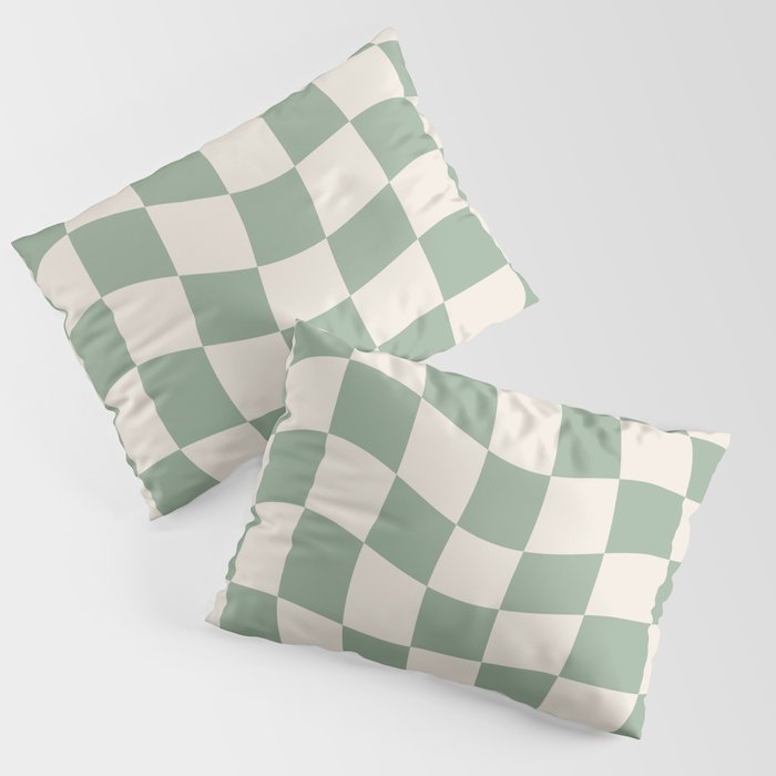 Sage Green Wavy Checkered Pattern Pillow Sham Gallery Image 1