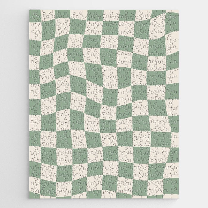 Sage Green Wavy Checkered Pattern Jigsaw Puzzle Gallery Image 1