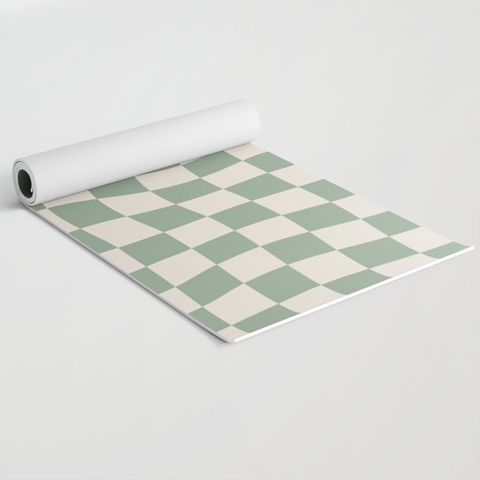 Sage Green Wavy Checkered Pattern Yoga Mat Gallery Image 2