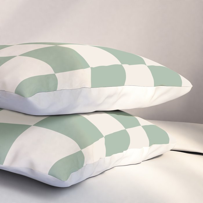 Sage Green Wavy Checkered Pattern Pillow Sham Gallery Image 3