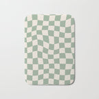 Sage Green Wavy Checkered Pattern Bath Mat Gallery Image 1