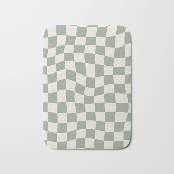 Sage Green Wavy Checkered Pattern Bath Mat Gallery Image 1