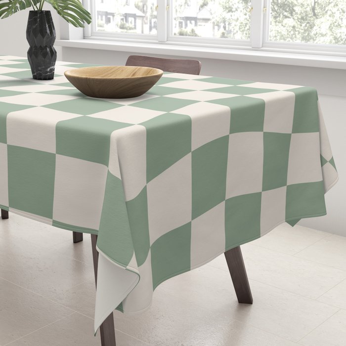 Sage Green Wavy Checkered Pattern Tablecloth Gallery Image 3