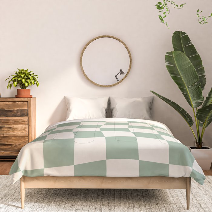 Sage Green Wavy Checkered Pattern Comforter Gallery Image 3
