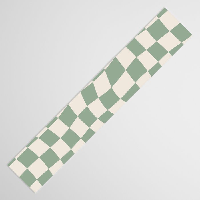Sage Green Wavy Checkered Pattern Table Runner Gallery Image 3