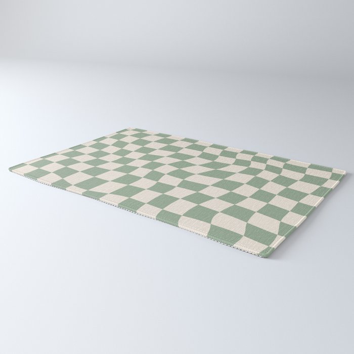 Sage Green Wavy Checkered Pattern Rug Gallery Image 3