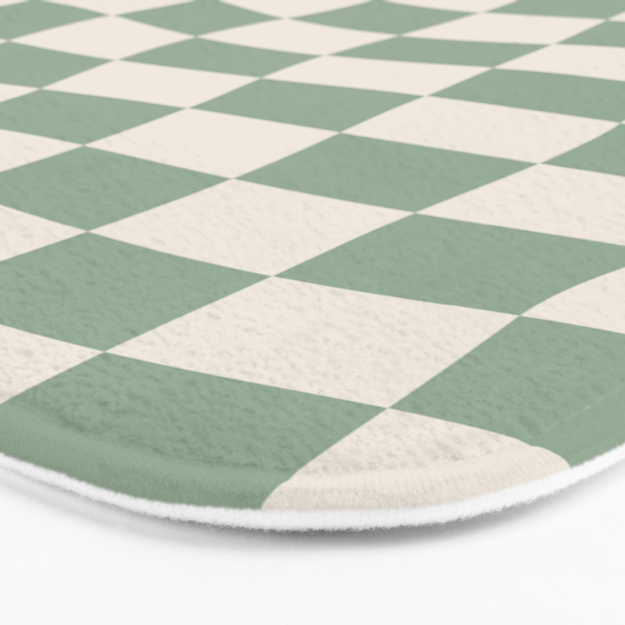 Sage Green Wavy Checkered Pattern Bath Mat Gallery Image 3