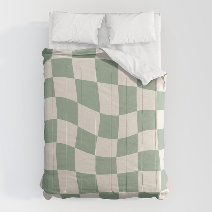 Sage Green Wavy Checkered Pattern Comforter Gallery Image 6