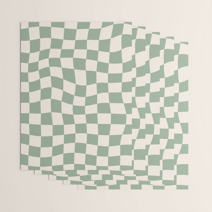Sage Green Wavy Checkered Pattern Wrapping Paper Gallery Image 3