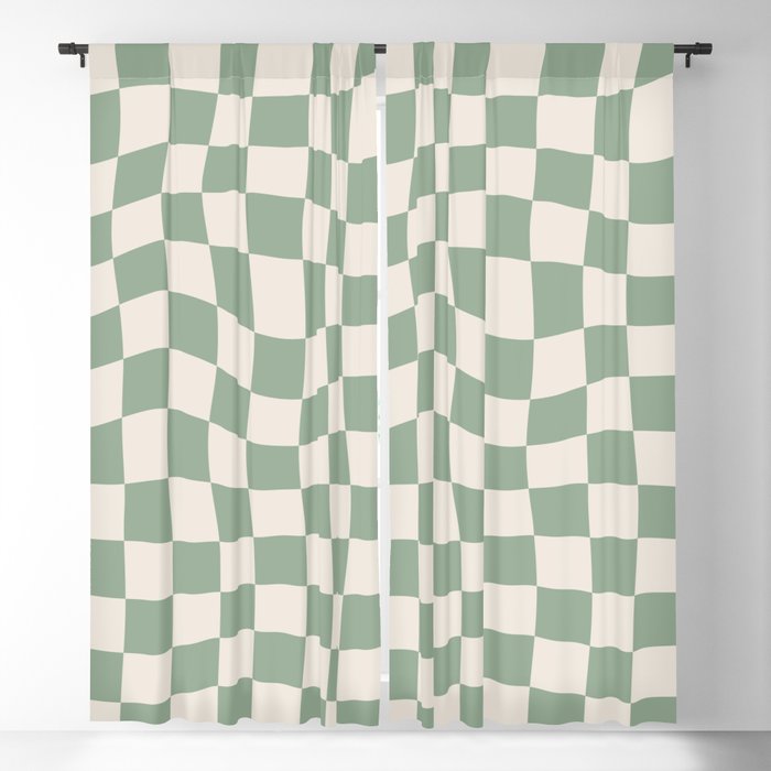 Sage Green Wavy Checkered Pattern Window Curtain Gallery Image 5