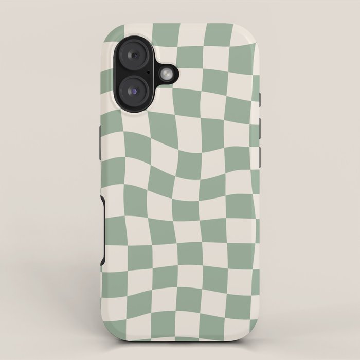 Sage Green Wavy Checkered Pattern iPhone Case Gallery Image 1