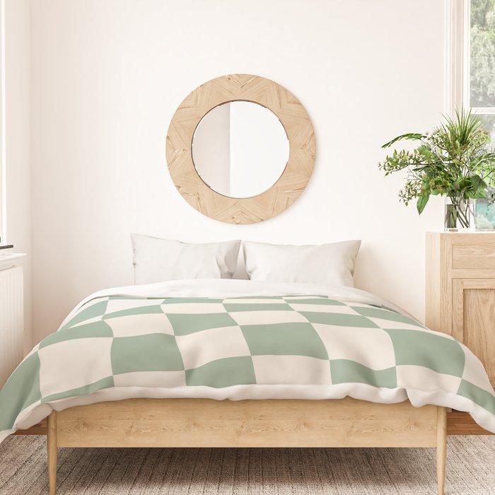 Sage Green Wavy Checkered Pattern Duvet Cover Gallery Image 3