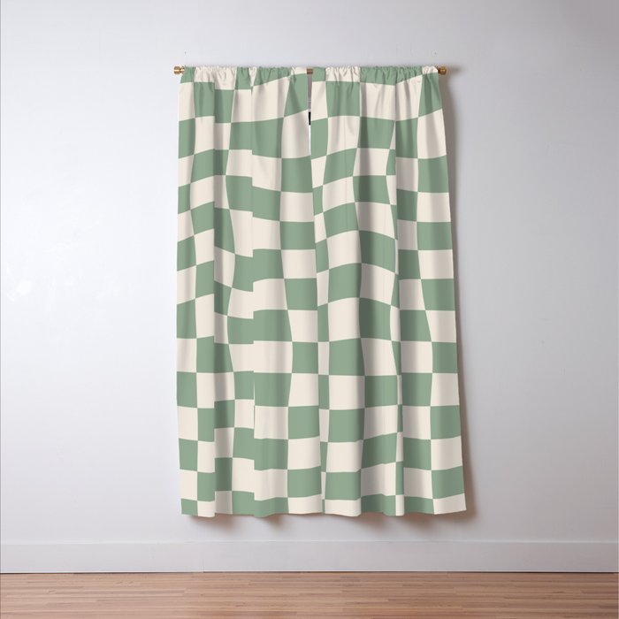 Sage Green Wavy Checkered Pattern Window Curtain Gallery Image 3
