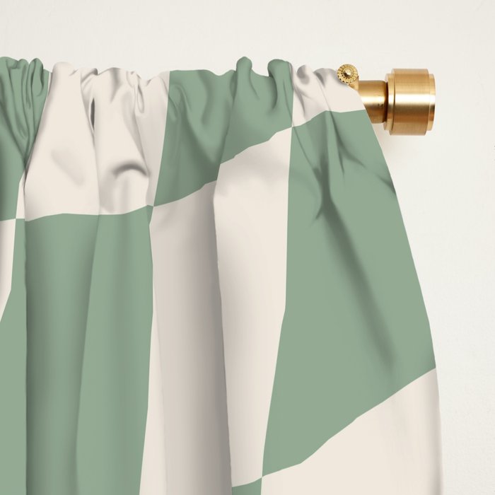 Sage Green Wavy Checkered Pattern Window Curtain Gallery Image 2
