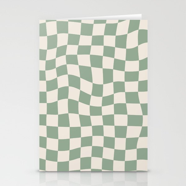 Sage Green Wavy Checkered Pattern Stationery Card Gallery Image 2