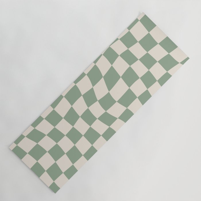 Sage Green Wavy Checkered Pattern Yoga Mat Gallery Image 1