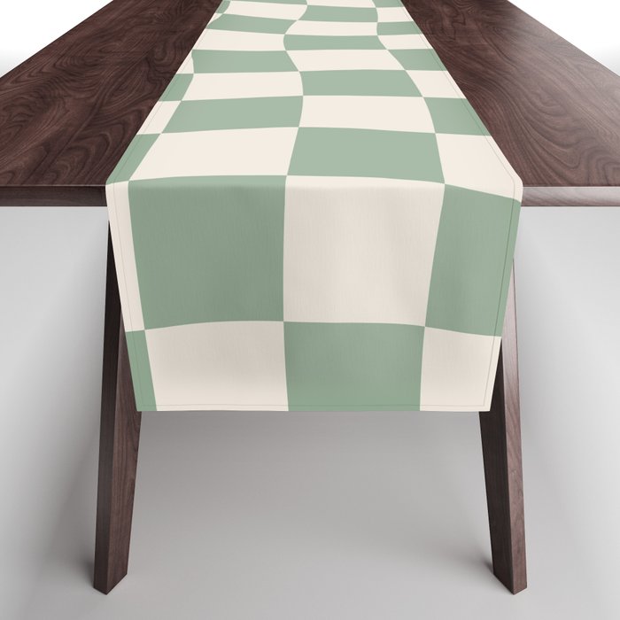 Sage Green Wavy Checkered Pattern Table Runner Gallery Image 1