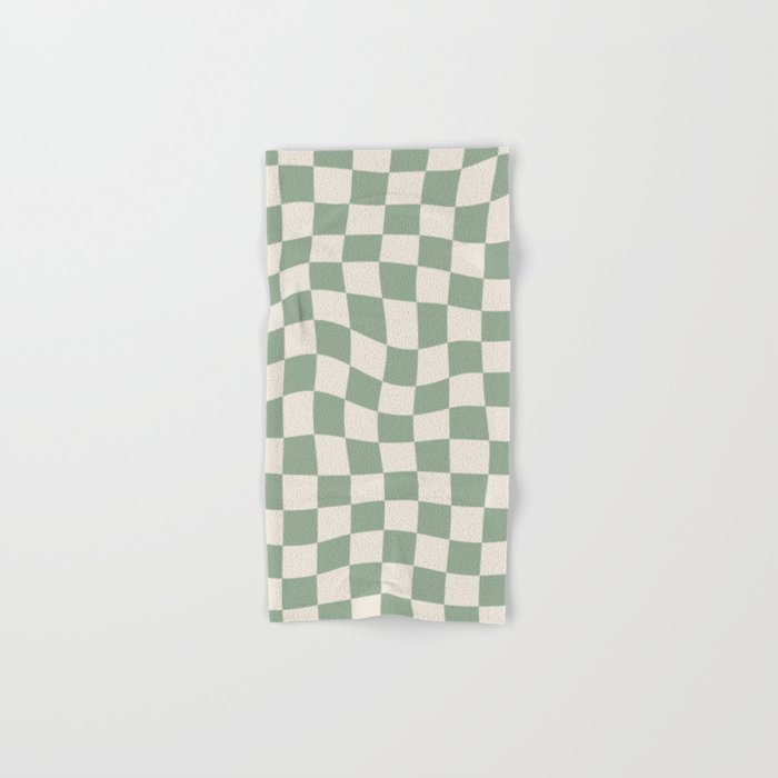 Sage Green Wavy Checkered Pattern Bath Towel Gallery Image 1