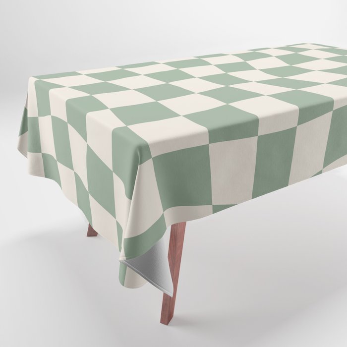 Sage Green Wavy Checkered Pattern Tablecloth Gallery Image 1