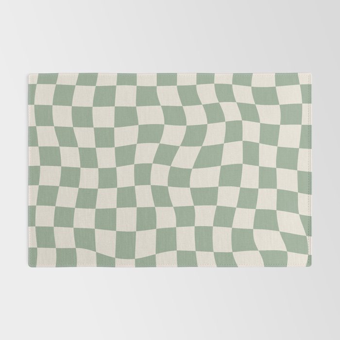 Sage Green Wavy Checkered Pattern Rug Gallery Image 2