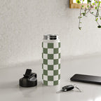 Soft Checkerboard Muted Green Water Bottle Gallery Image 4