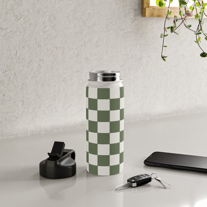 Soft Checkerboard Muted Green Water Bottle Gallery Image 4