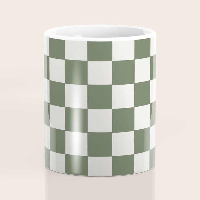 Soft Checkerboard Muted Green Coffee Mug Gallery Image 4