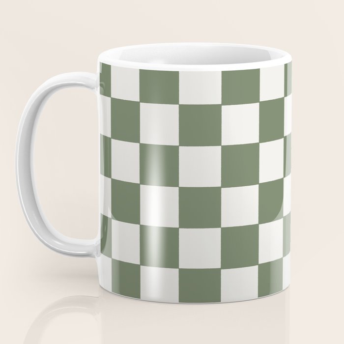 Soft Checkerboard Muted Green Coffee Mug Gallery Image 3