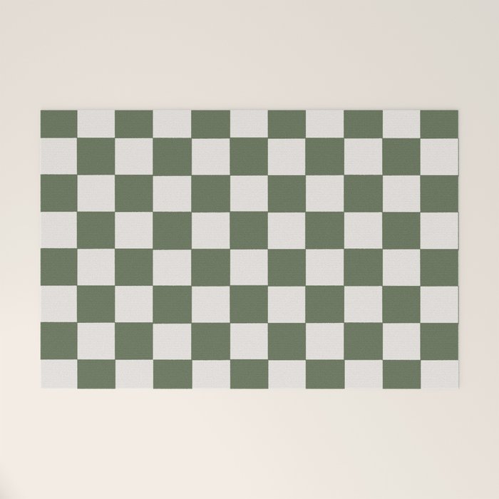 Soft Checkerboard Muted Green Welcome Mat Gallery Image 1