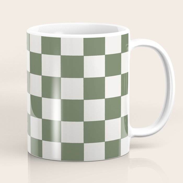 Soft Checkerboard Muted Green Coffee Mug Gallery Image 1