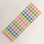 Spring Flower Stripes Cute and Cheerful Floral Pattern Pink Blue Green Mustard Yellow Yoga Mat Gallery Image 1