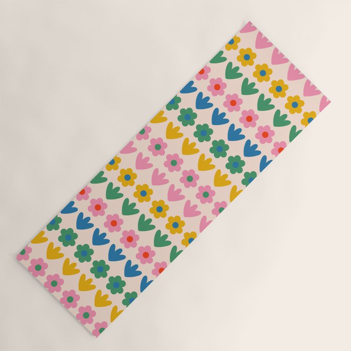 Spring Flower Stripes Cute and Cheerful Floral Pattern Pink Blue Green Mustard Yellow Yoga Mat Gallery Image 1