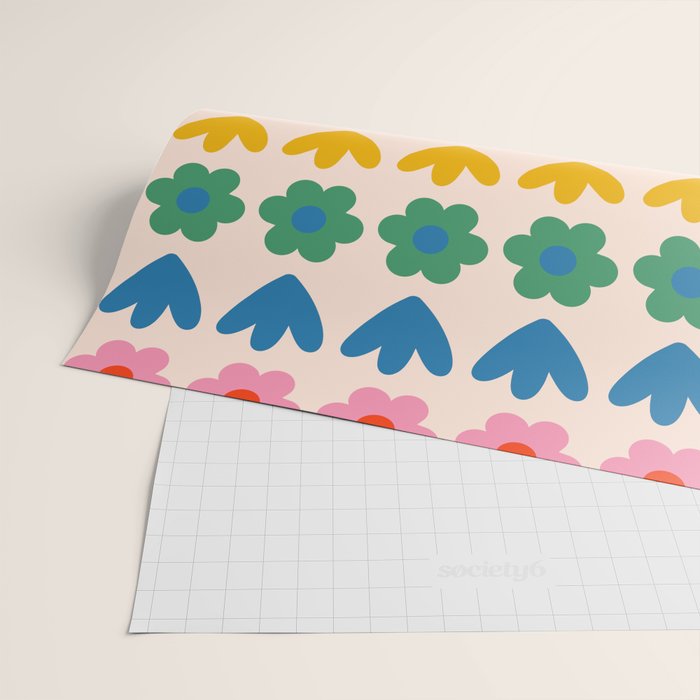 Spring Flower Stripes Cute and Cheerful Floral Pattern Pink Blue Green Mustard Yellow Wrapping Paper Gallery Image 2
