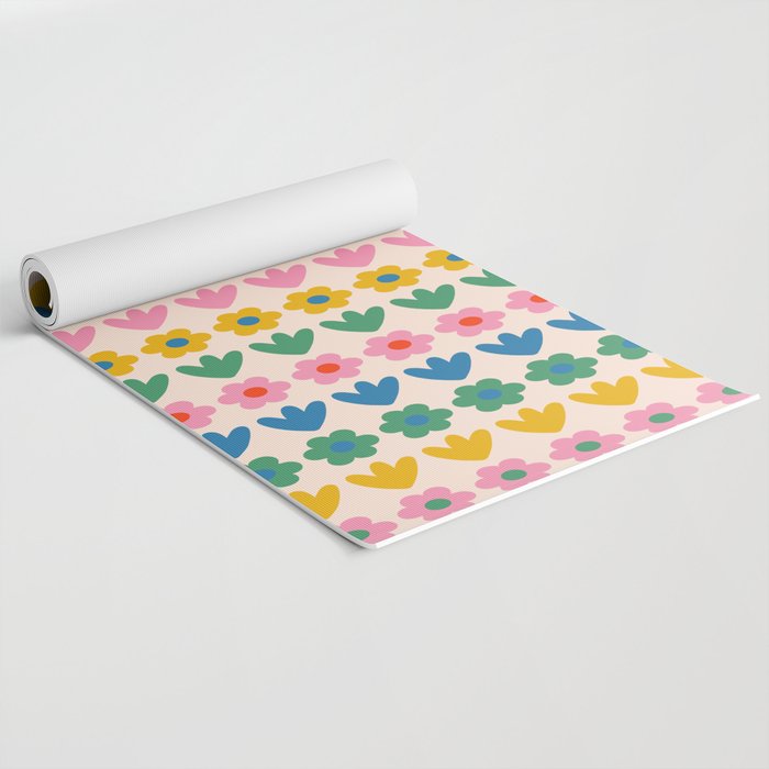 Spring Flower Stripes Cute and Cheerful Floral Pattern Pink Blue Green Mustard Yellow Yoga Mat Gallery Image 2