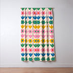 Spring Flower Stripes Cute and Cheerful Floral Pattern Pink Blue Green Mustard Yellow Window Curtain Gallery Image 3